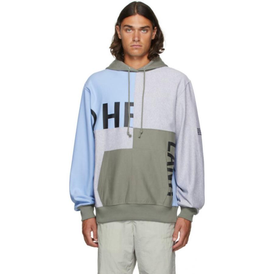 本物の Lang Helmut ラング ヘルムート トップス メンズ パーカー ラング ヘルムート Lang Helmut メンズ Periwinkle Vapor Fog Hoodie Patchwork Blue Grey トップス パーカー トップス Affaires Sociales Gouv Cg
