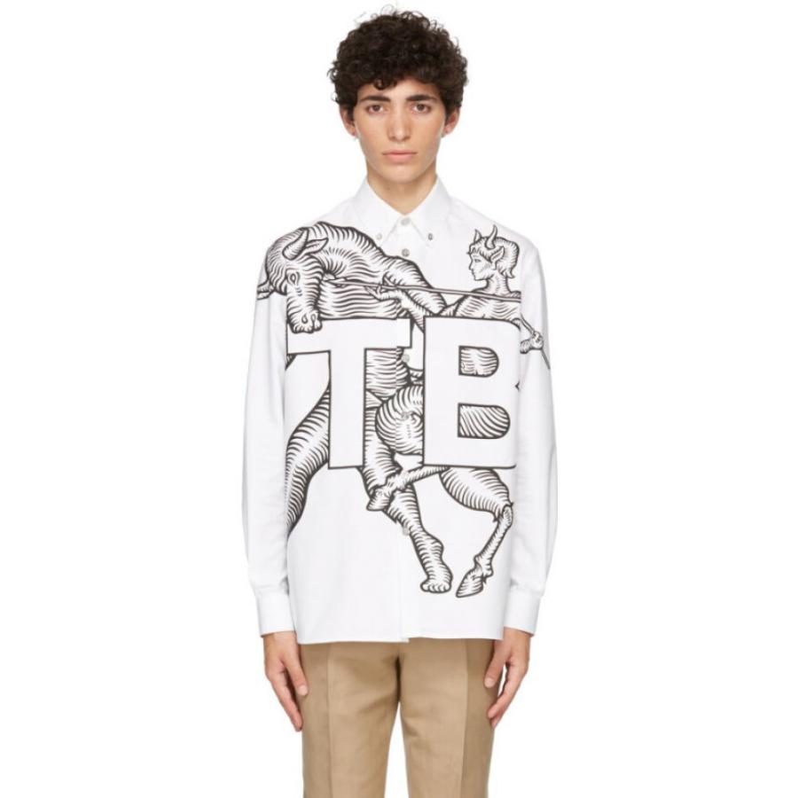 数量限定価格!! バーバリー Burberry White Shirt Motif 'TB' Exploded Alphabet Mythical White トップス シャツ メンズ 長袖