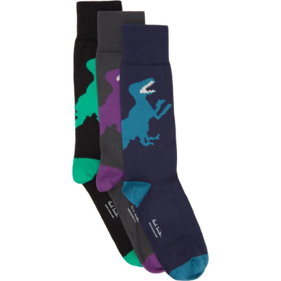 お礼や感謝伝えるプチギフト Paul By Ps ポールスミス メンズ ソックス ポールスミス Smith Paul By Ps Smith Black Socks Dino Multicolor Three Pack インナー 下着 ソックス メンズ 靴下