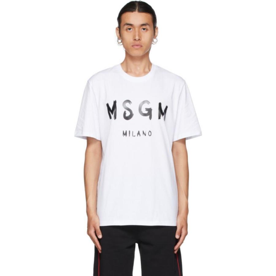 値頃 エムエスジーエム トップス メンズ Tシャツ エムエスジーエム Msgm Msgm White Optical T Shirt Logo Brushed Paint White トップス Tシャツ メンズ Tシャツ カットソー
