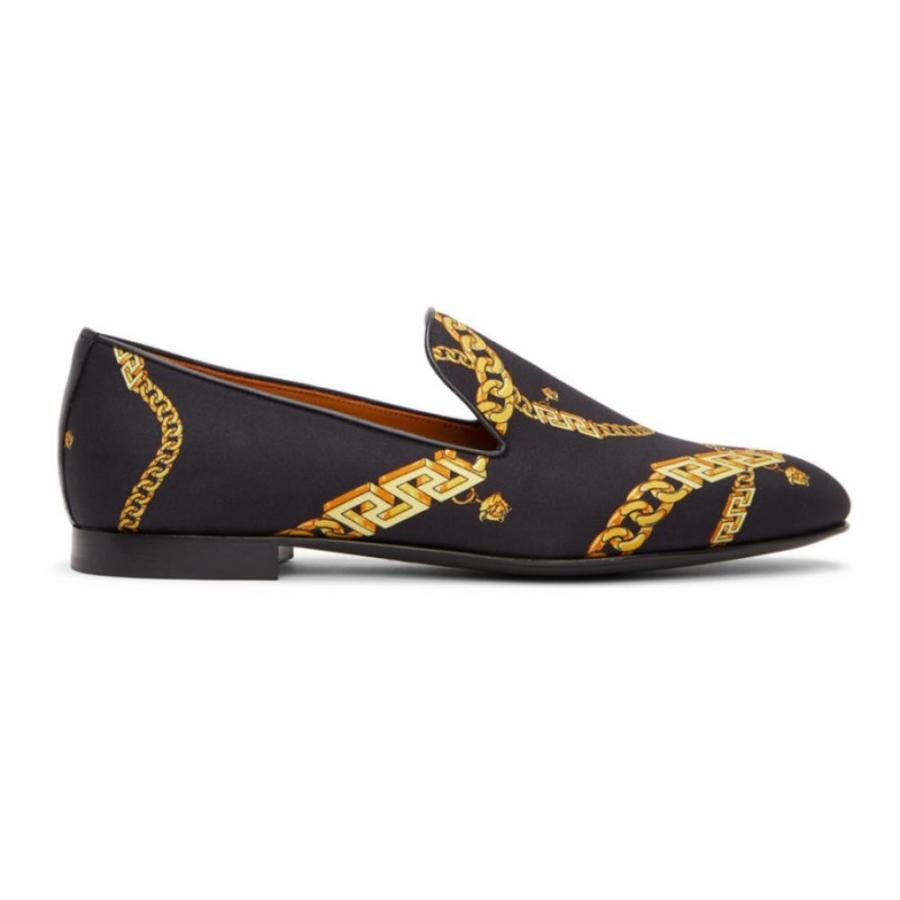 ヴェルサーチェ Versace Slippers メンズ スリッパ レディースファッション シューズ 靴 Black La ファッション Greca Chain Slippers Print Hc m フェルマート エフ Fermart Ef 注目ショップ ブランドのギフト
