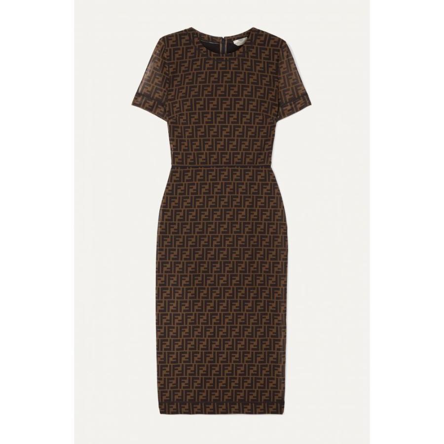 オープニング大放出セール フェンディ Fendi レディース ワンピース ミドル丈 ワンピース ドレス Printed Stretch Mesh Midi Dress 大注目 Zoetalentsolutions Com