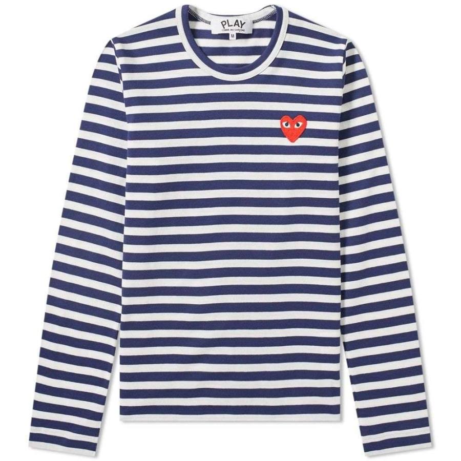 コム デ ギャルソン Comme Des Garcons Play レディース 長袖tシャツ ロゴtシャツ トップス Long Sleeve Heart Logo Stripe Tee Navy Jsonic Ca