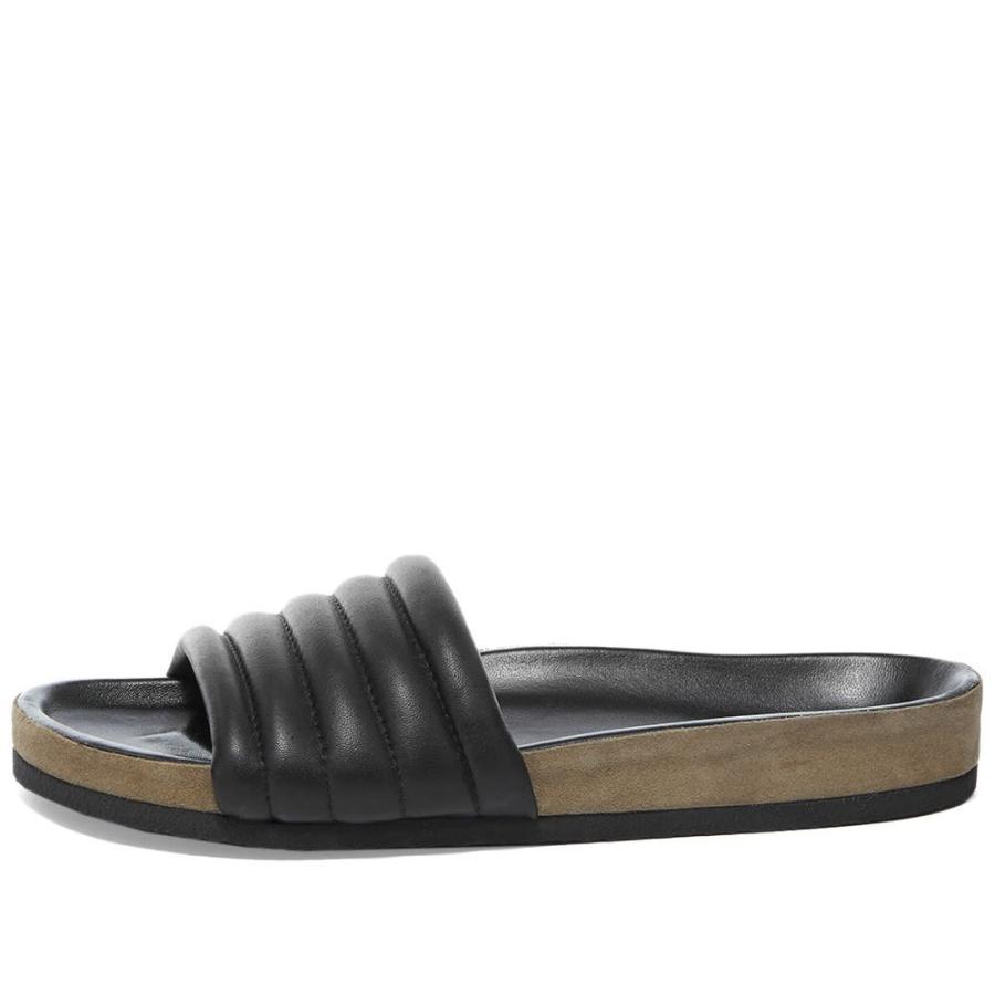 black leather slide on sandals