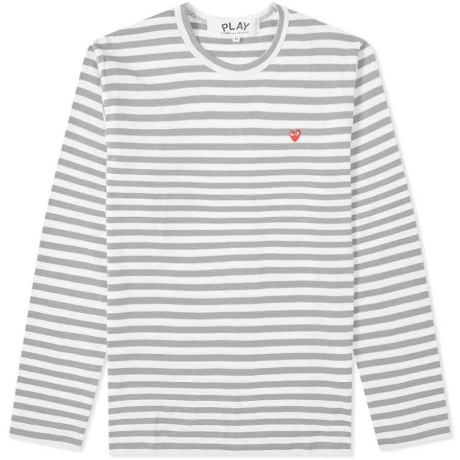 コム デ ギャルソン Comme Des Garcons Play メンズ 長袖tシャツ トップス Little Red Heart Long Sleeve Stripe Tee Grey Prettyfunnyballoons Com