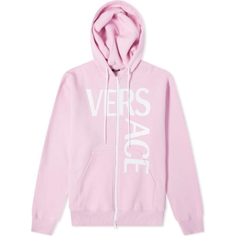 21人気新作 Logo トップス パーカー レディース Versace ヴェルサーチ トップス レディース パーカー ヴェルサーチ Versace Print Pink White Hoody Zip トップス