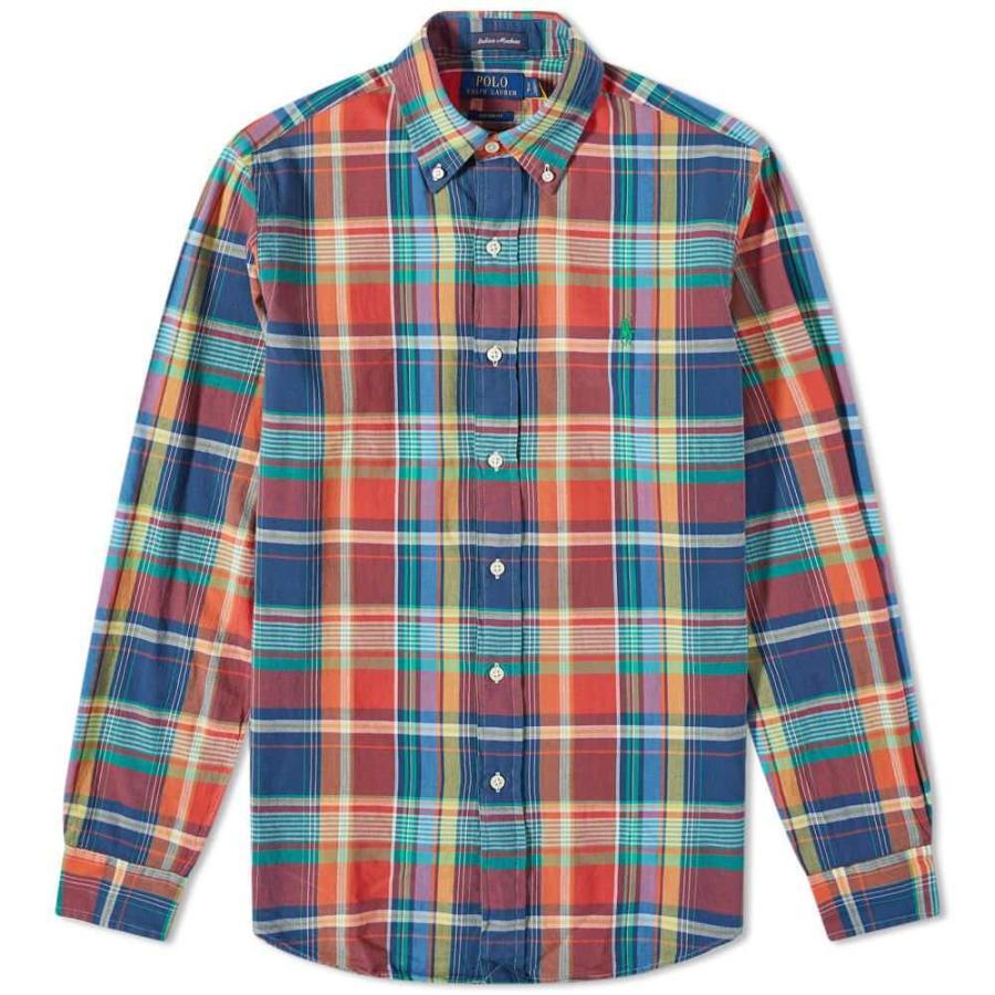 【送料無料/即納】  Down Button Madras トップス シャツ メンズ Lauren Ralph Polo ローレン ラルフ Shirt Multi Blue/Red 長袖
