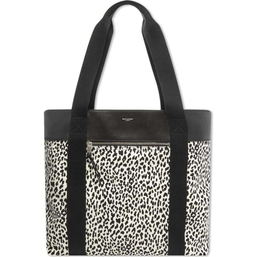 時間指定不可 イヴ サンローラン Saint Laurent メンズ トートバッグ キャンバストート バッグ Canvas Leather Tote Black White Leopard 格安人気 Zoetalentsolutions Com