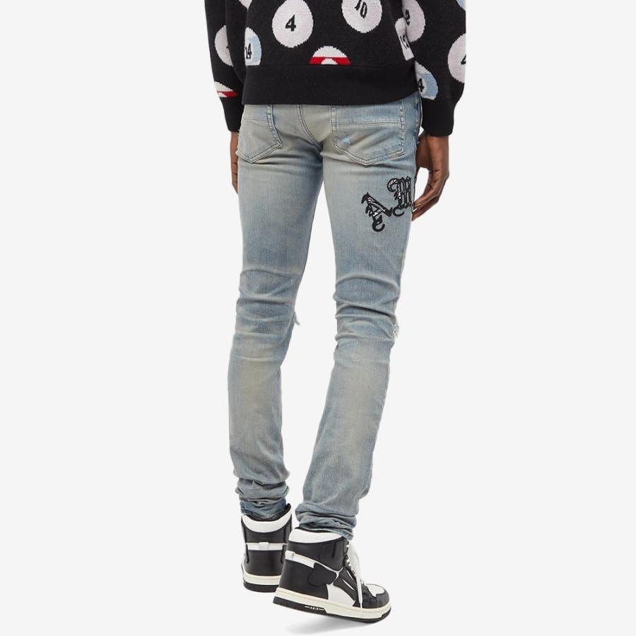 ファッションデザイナー Amiri アミリ ボトムス パンツ メンズ ジーンズ デニム アミリ Amiri メンズ Indigo Clay Jean Logo English Old ボトムス パンツ ジーンズ デニム ボトムス パンツ Aliuminium Lt