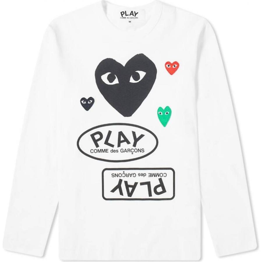 21春夏新色 コム デ ギャルソン Comme Des Garcons Play メンズ 長袖tシャツ ロゴtシャツ トップス Long Sleeve Multi Logo Tee White Black 50 Off Skylanceronline Com