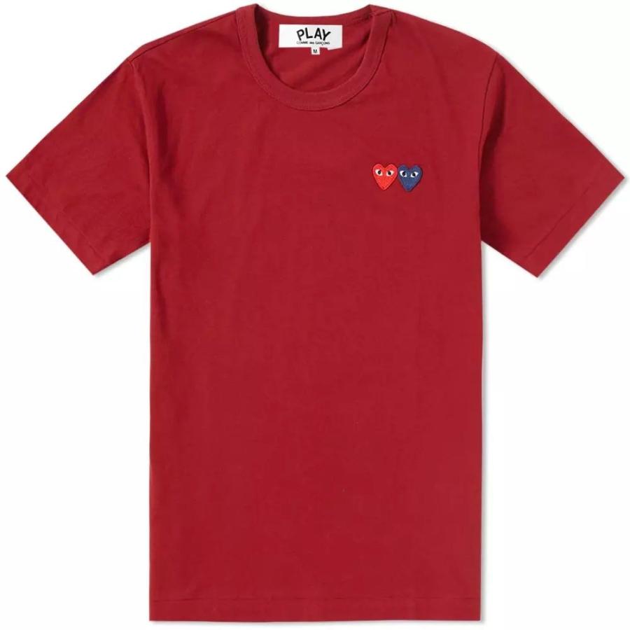 贅沢屋の Comme Des Garcons Play コム デ ギャルソン Tシャツ メンズ コム デ ギャルソン Comme Des Garcons Play メンズ Tシャツ トップス Double Heart Tee Burgundy Tシャツ カットソー Purplepoppyflorist Com