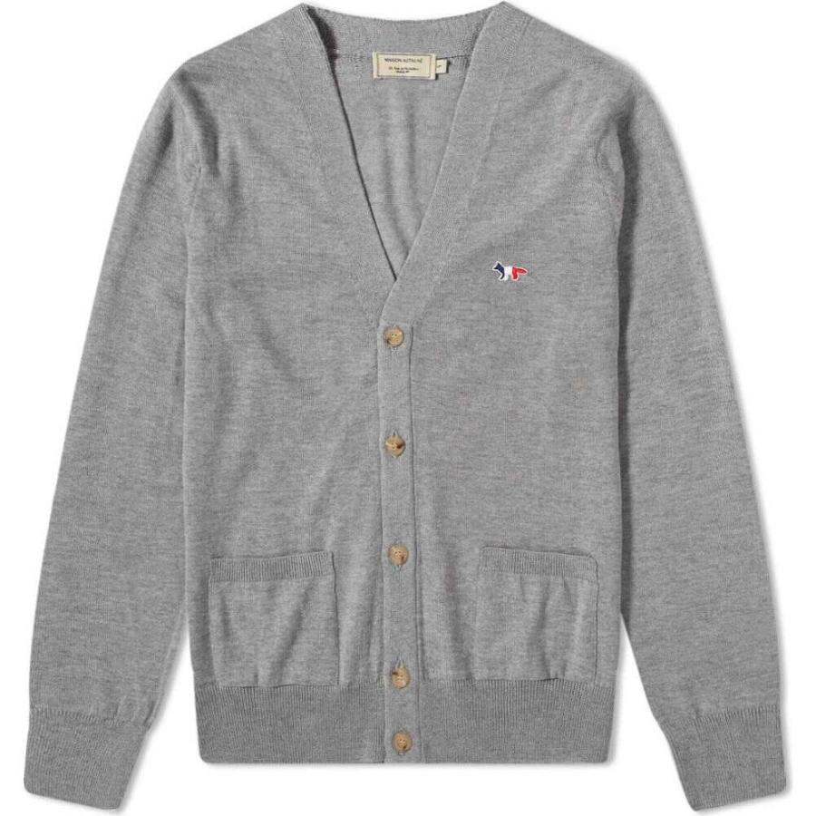 通販 キツネ メゾン トップス メンズ カーディガン キツネ メゾン Kitsune Maison Maison Melange Grey Cardigan Patch Fox Tricolour トップス トリコロール カーディガン メンズ Kitsune トップス