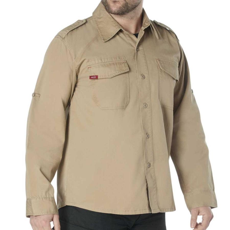 送料無料 USA ロスコ  ミリタリー カーキベージュ ヴィンテージ ファティーグシャツ  2WAYスタイル Rothco Military VINTAGE FATIGUE SHIRTS | ROTHCO | 02