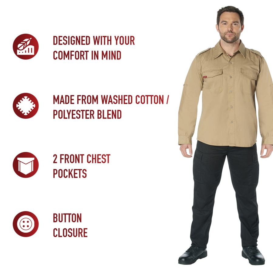 送料無料 USA ロスコ  ミリタリー カーキベージュ ヴィンテージ ファティーグシャツ  2WAYスタイル Rothco Military VINTAGE FATIGUE SHIRTS | ROTHCO | 04
