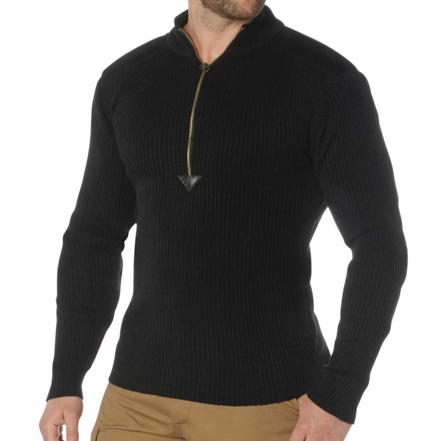 送料無料 ミリタリー  黒いコマンドセーター ジップアップ仕様 軍用インナー Rothco Quarter Zip Acrylic Commando Sweater | ROTHCO | 04