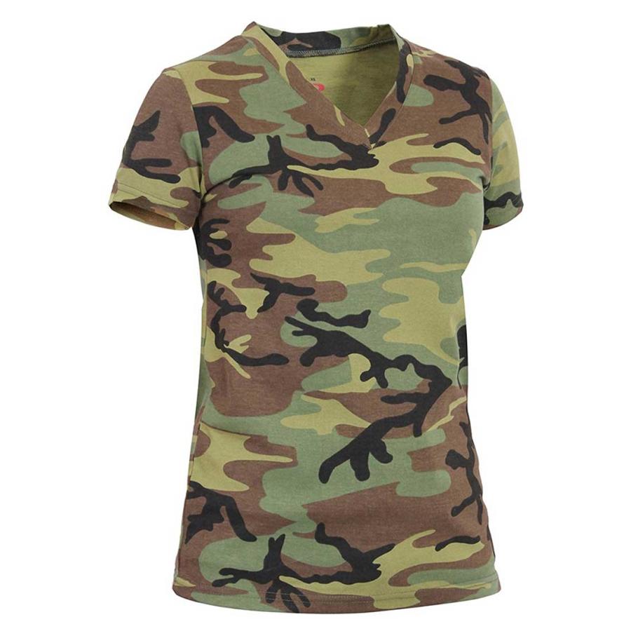 USA 迷彩Vネック ロング丈 Tシャツ ウィメンズ ロスコ Rothco Womens Long Length Camo V-Neck T-Shirt | ROTHCO