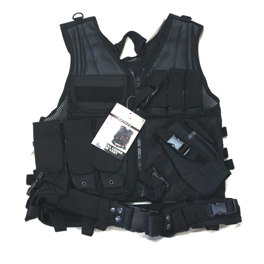 送料無料 SWAT 戦闘ベスト 黒 完全武装 右利きガン装着フォルダー付 ロスコ マルチカム タクティカル クロスドロー ベスト | ROTHCO | 02