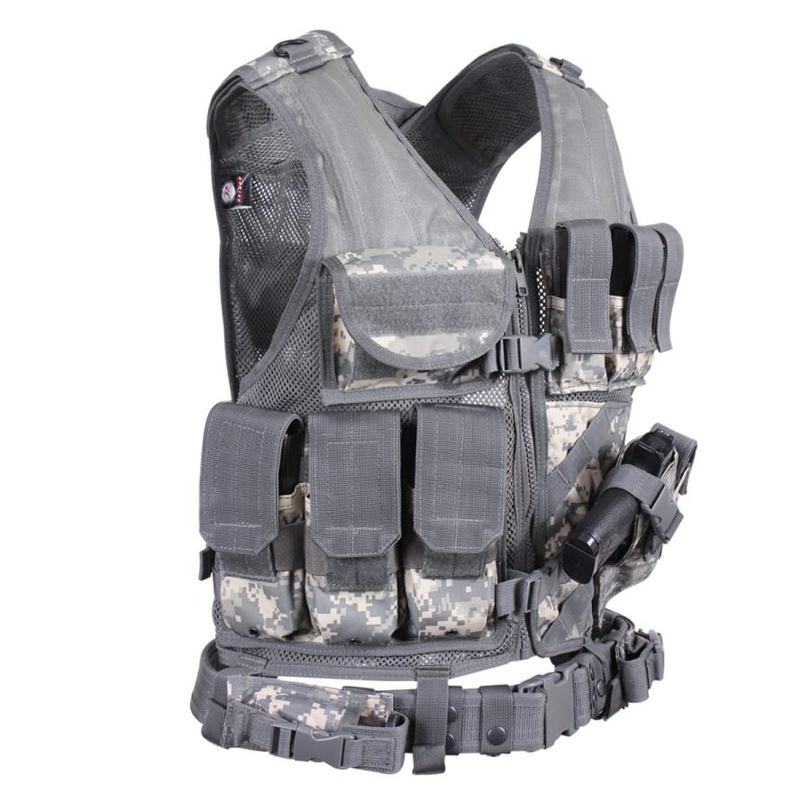 送料無料 SWAT 迷彩戦闘ベスト ACUデジタル 完全武装　右利きガン装着フォルダー付 ロスコ マルチカム タクティカル クロスドロー ベスト | ROTHCO | 02