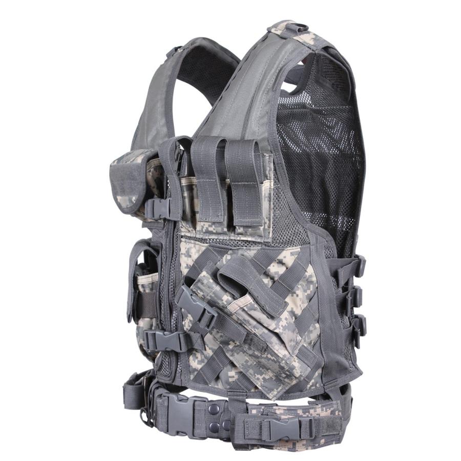 送料無料 SWAT 迷彩戦闘ベスト ACUデジタル 完全武装　右利きガン装着フォルダー付 ロスコ マルチカム タクティカル クロスドロー ベスト | ROTHCO | 03