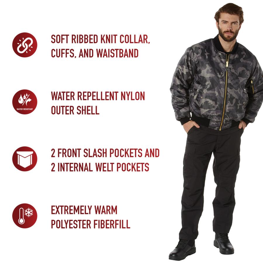 送料無料 黒の迷彩 MA-1フライトジャケット トップガン ロスコ BLAC CAMO ROTHCO ULTRA FORCE MA-1 FLIGHT JACKET！ | ROTHCO | 05