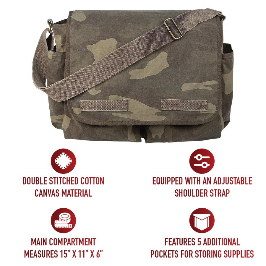 ロスコ ミリタリー 24 ジャック・バウアーモデル 16リットル  迷彩 メッセンジャーバッグ   rothco Vintage Unwashed Canvas Messenger Bag | ROTHCO | 01