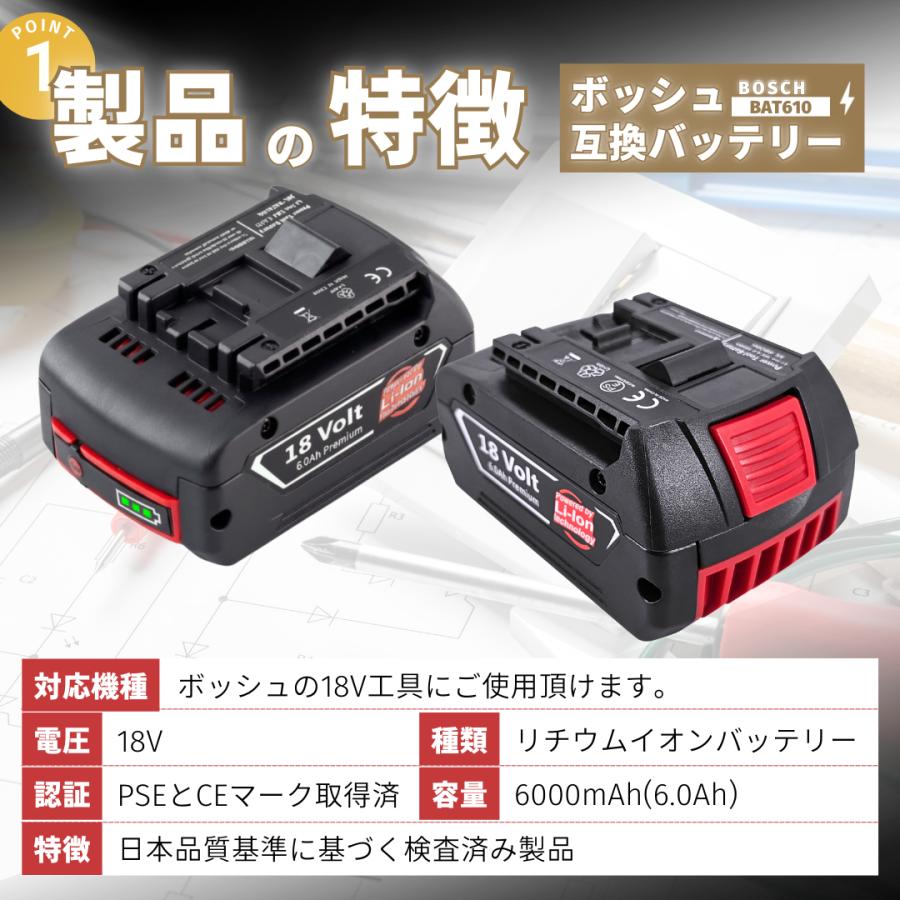 BOSCH（ボッシュ） 互換品 バッテリー BAT610 A1860LIB 18V 6.0Ah