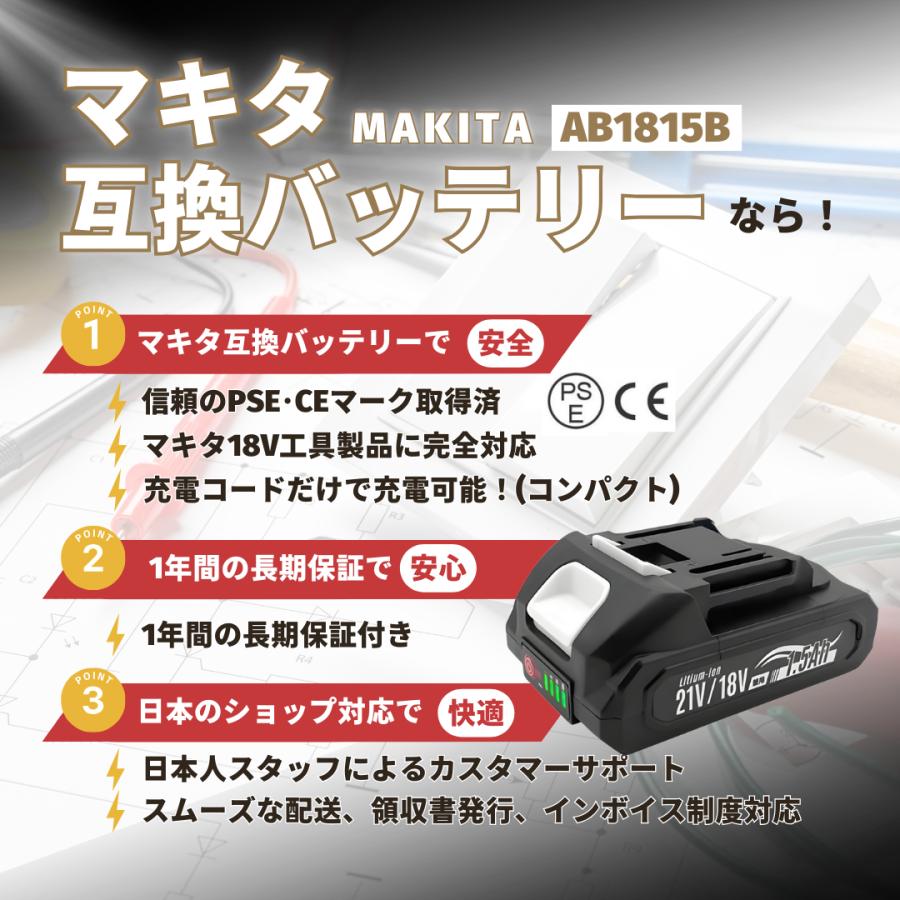 マキタ 互換 バッテリー 18V 21V 兼用 1500ｍAh 充電器セット PSE認証済み 充電式 LED電池残量表示 DIY 園芸 小型 軽量 (AB1815B-HC1610/1個) | Longsafe | 01