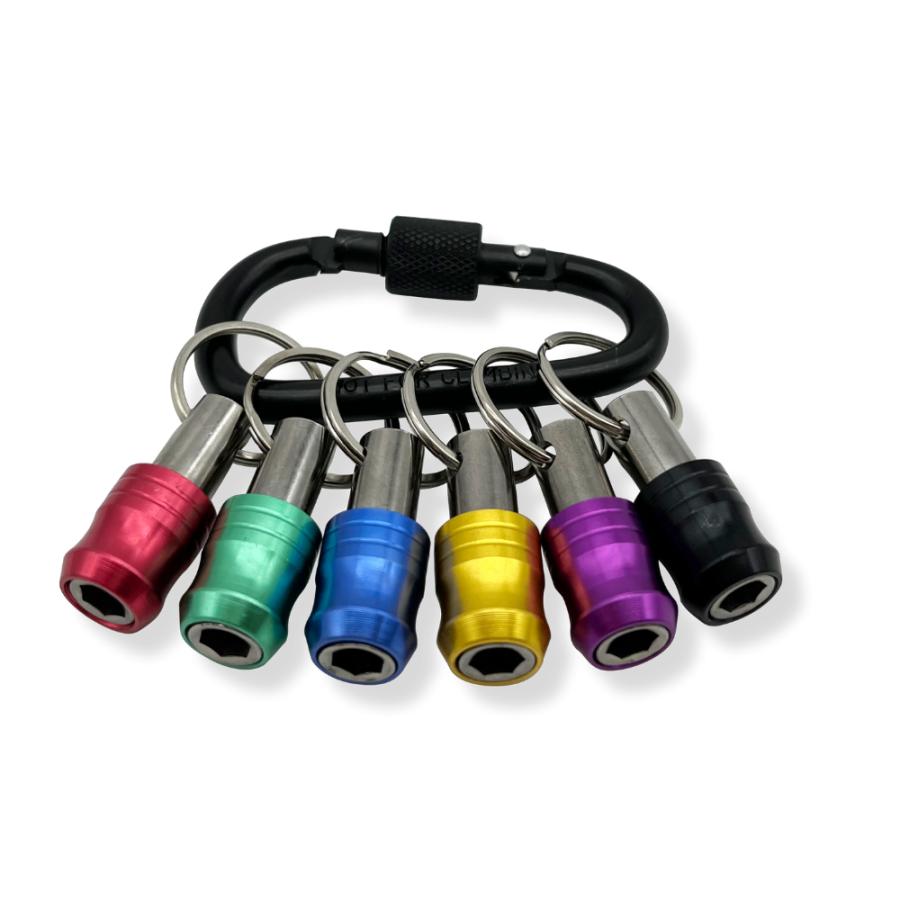 6色 ビットホルダーセット アルミ製 カラビナ付 腰袋装着可 引き上げ式