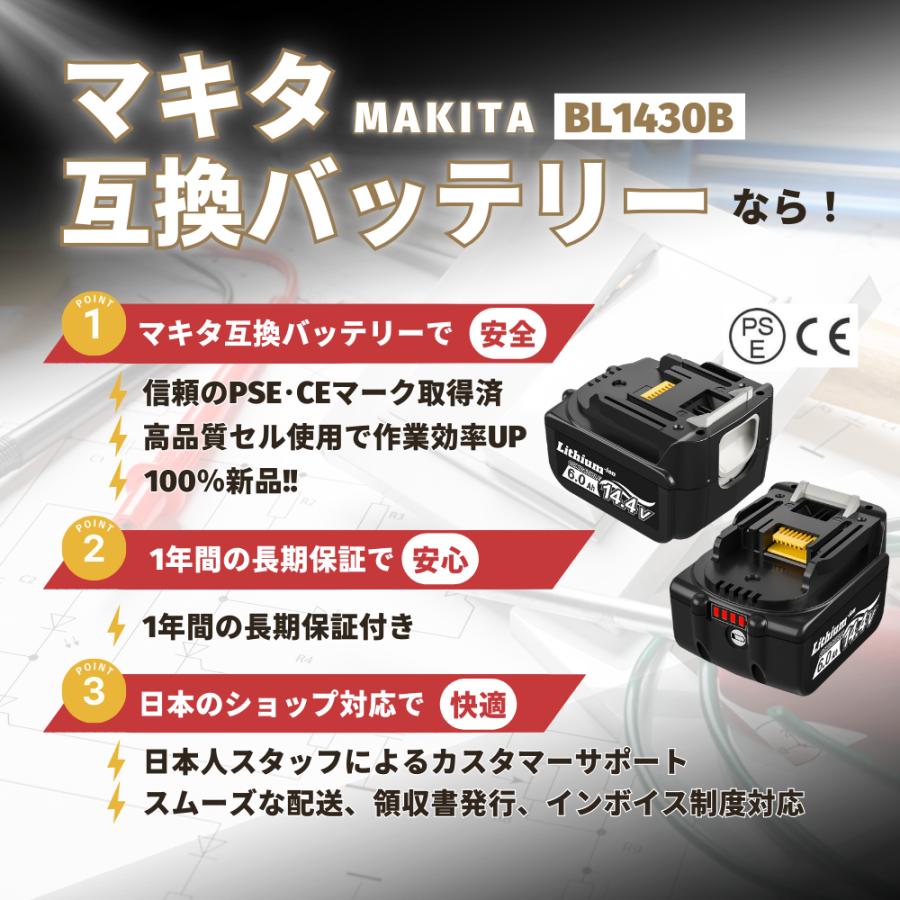 マキタ 互換品 makita バッテリー BL1460B 14.4V 6.0Ah ハイパワー  