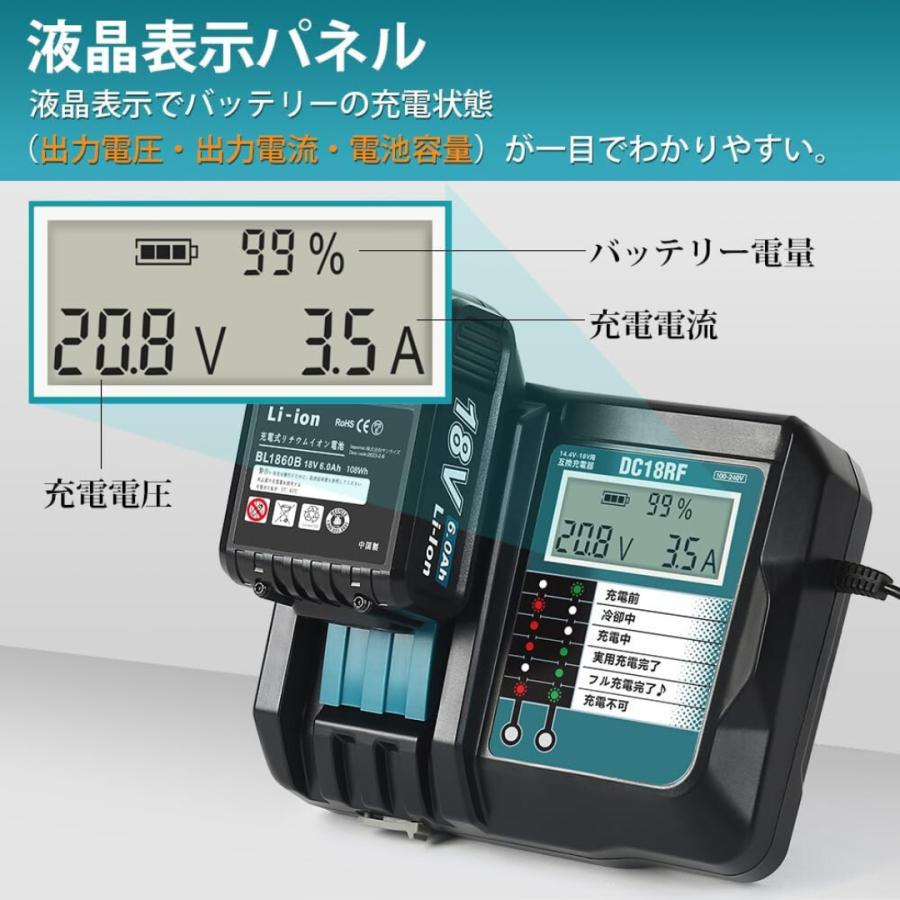 マキタ makita 互換 18V バッテリー 充電器セット DC18RF BL1860B BL1830B BL1850B BL1860 BL1890B DC18RC DC18RD 対応 ( DC18RF×1台+BL1860B×1個 )｜effort｜04