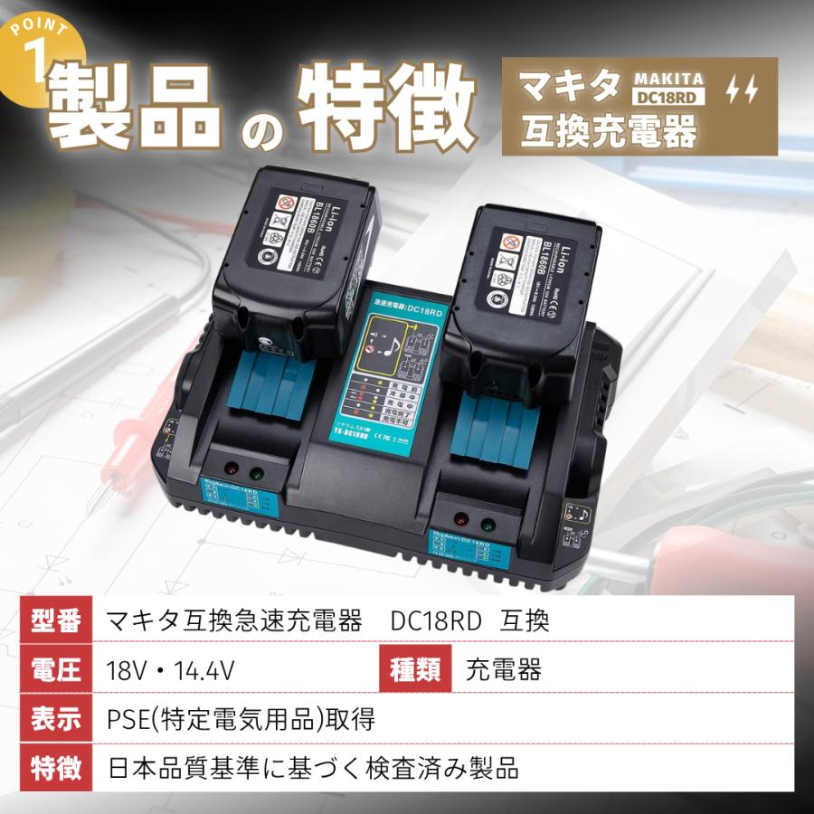 Longsafe マキタ 互換品 makita DC18RD 2口 充電器 14.4v 18v