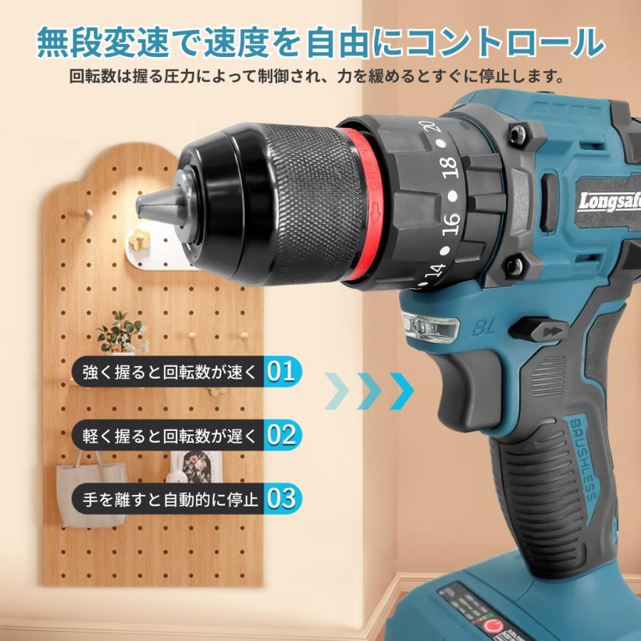 Longsafe マキタ互換 充電式ドリルドライバー ブラシレスモーター 18V