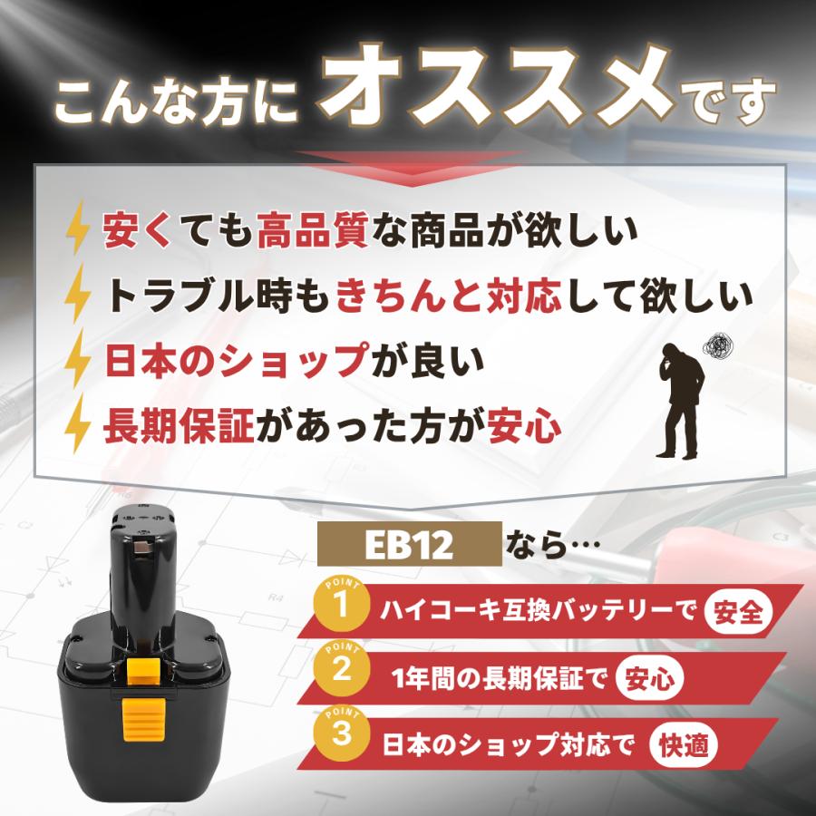 日立（HITACHI） ハイコーキ 互換品 HIKOKI バッテリー EB12 EB12B 12V