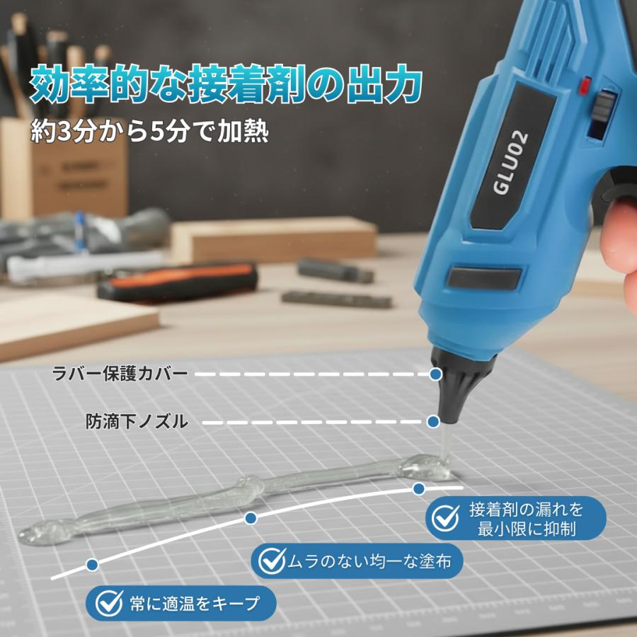 マキタ 互換品 充電式 グルーガン 18V 280℃ コードレス グルースティック 20本付 超強力 液漏れ防止 DIY 木工 手芸 補修 軽量本体のみ (GLU02-BL) | Longsafe | 02