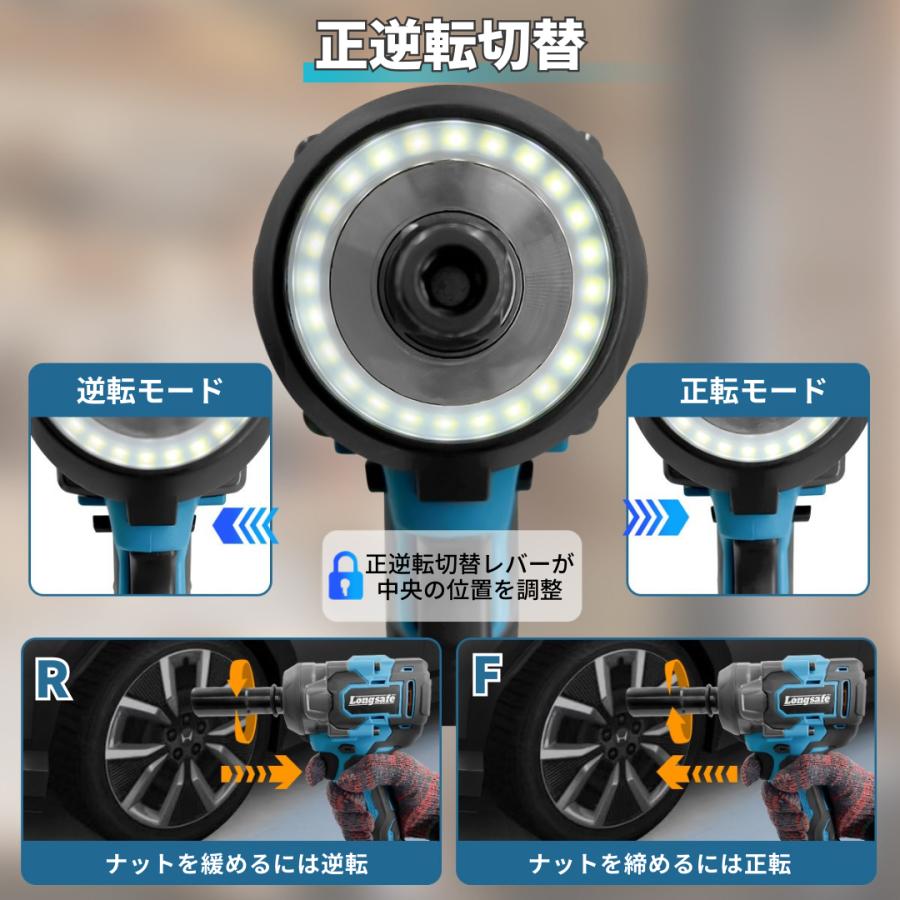 マキタ 互換 インパクトレンチ  電動 18V 収納ケース付き ブラシレスモーター リングライト 搭載 タイヤ交換 コードレス 14.4V バッテリー 対応 (IPW02C-BL) | Longsafe | 02
