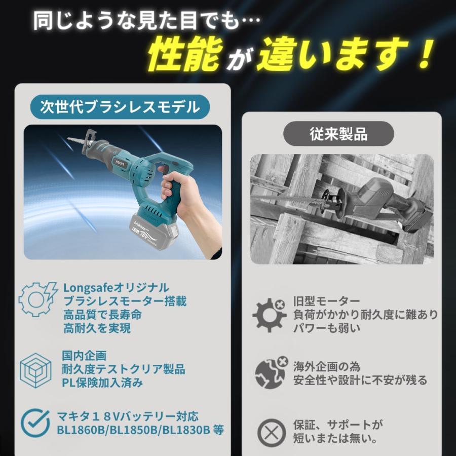 マキタ 互換品 充電式 レシプロソー ブラシレス 電動のこぎり セーバーソー 角度調整 生木用 金属用 コードレス 電動 18V makita バッテリー (RECI02-BL) | Longsafe | 09