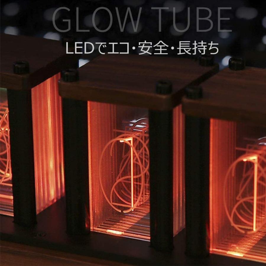 ニキシー管風置き時計 レトロモダン木製クロック 1600万色 RGBフルカラーLEDデジタル時計 ニキシー管風DIY卓上時計インテリア  (ブラックウォールナット)