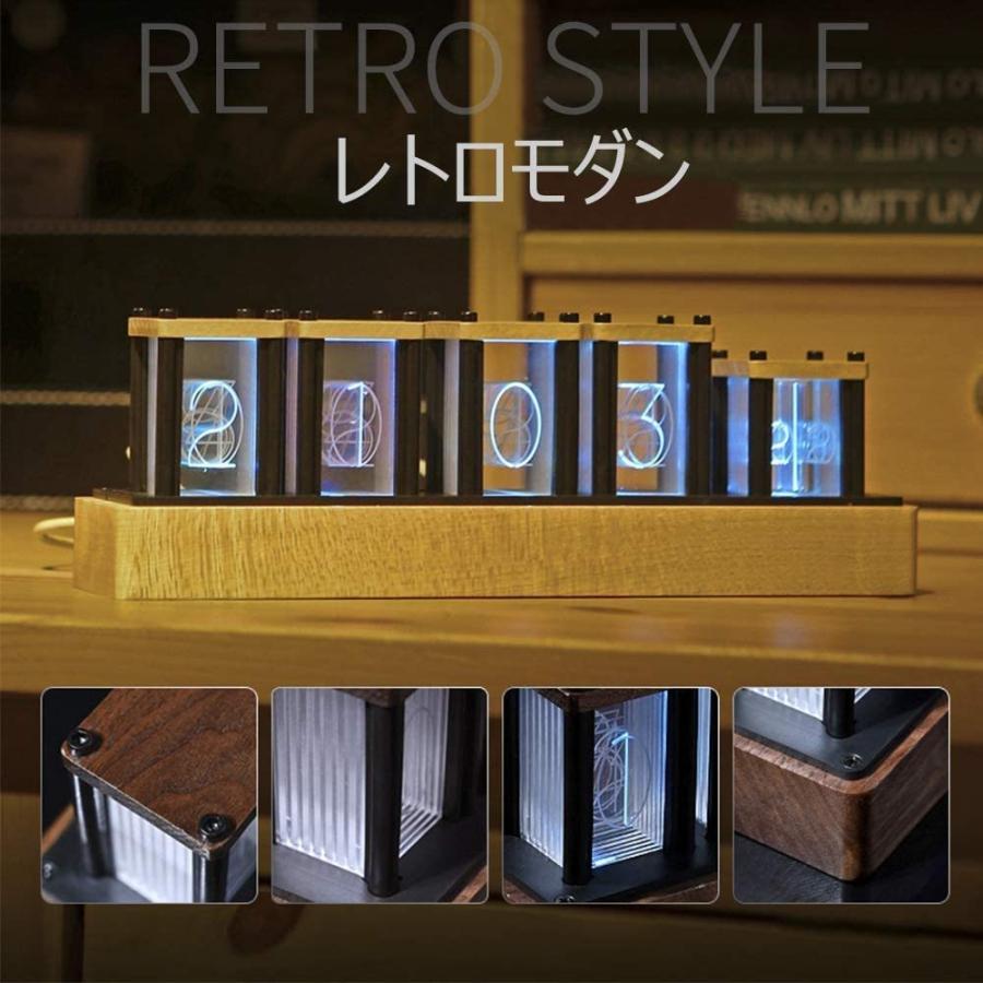 ニキシー管風置き時計 レトロモダン木製クロック 1600万色 RGB