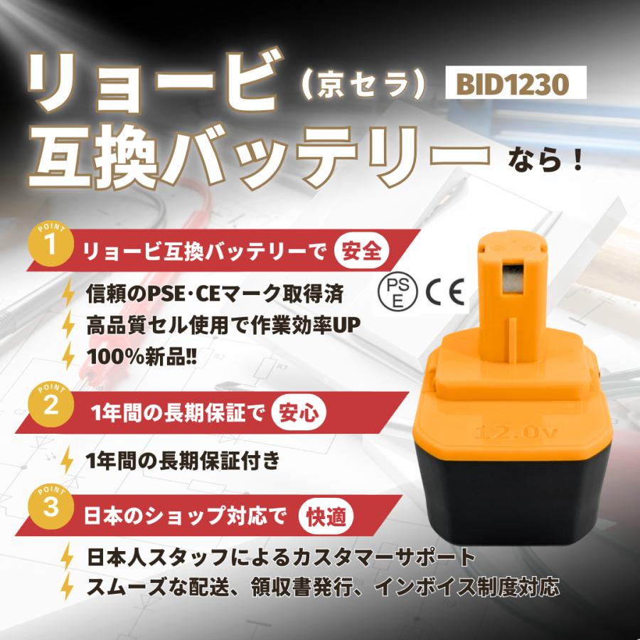 リョービ（RYOBI） 互換品 バッテリー BID1230 12v 3.0Ah B-1203 B
