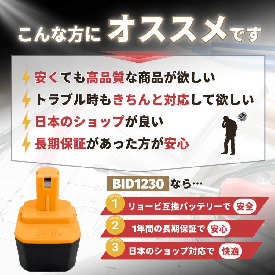 リョービ（RYOBI） 互換品 バッテリー BID1230 12v 3.0Ah B-1203 B