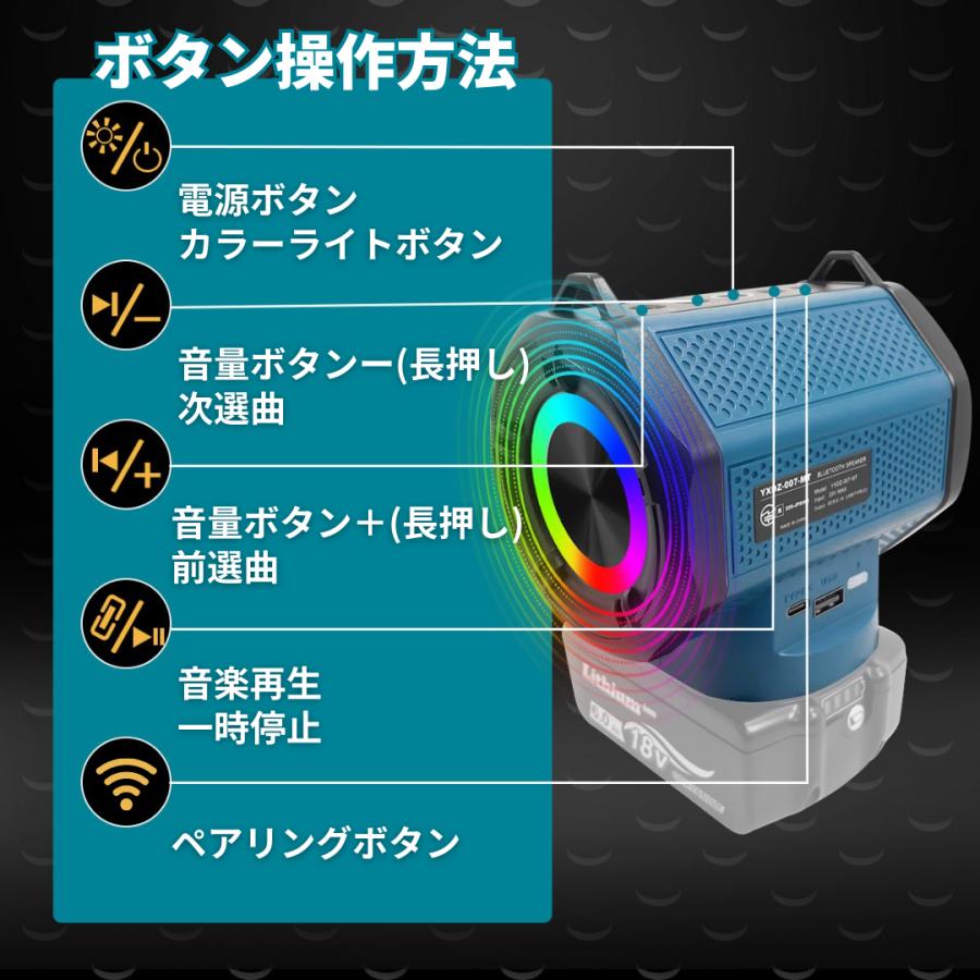 マキタ互換品 スピーカー デュアルスピーカー Type-C USB-A対応 USB
