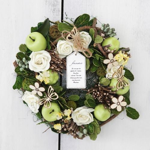 リース 玄関 ナチュラルリース M P付グリーンアップル 3930-B GREEN