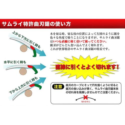 SAMURAI サムライ 鋸 一番シリーズ GC-180-LH 曲刃タイプ 荒目 神沢精工 刃長 180mm ピッチ 4.0mm ノコギリ のこぎり 剪定 三冨D｜efiluz｜05