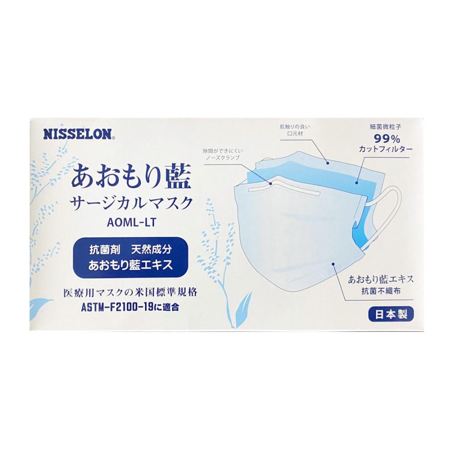 （ケース販売）あおもり藍 サージカルマスク 50枚入×20箱 ／ライトブルー（日精）日本製マスク AOML-LTの画像