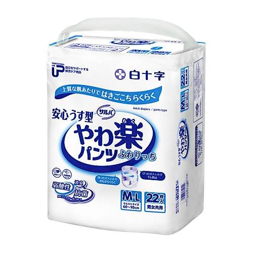 白十字 サルバ やわ楽パンツ 安心うす型 男女用 M-Lサイズ 3回吸収132枚 サルバ PUサルバ やわ楽パンツ安心うす型 ふわりっち M-Lサイズ／22枚