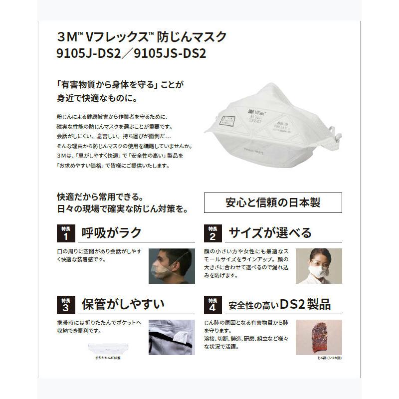 3M 使い捨て防塵マスク Vフレックス 9105J-DS2 レギュラーサイズ 20枚入 国家検定DS2合格品 日本製 (あすつく)｜egaos｜02