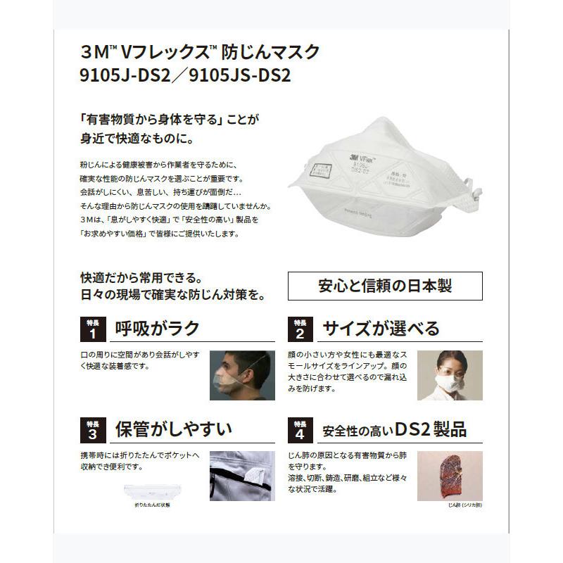【あすつく】3M 使い捨て防塵マスク Vフレックス 9105JS-DS2 スモールサイズ 20枚入 国家検定DS2合格品 日本製|egaos|02