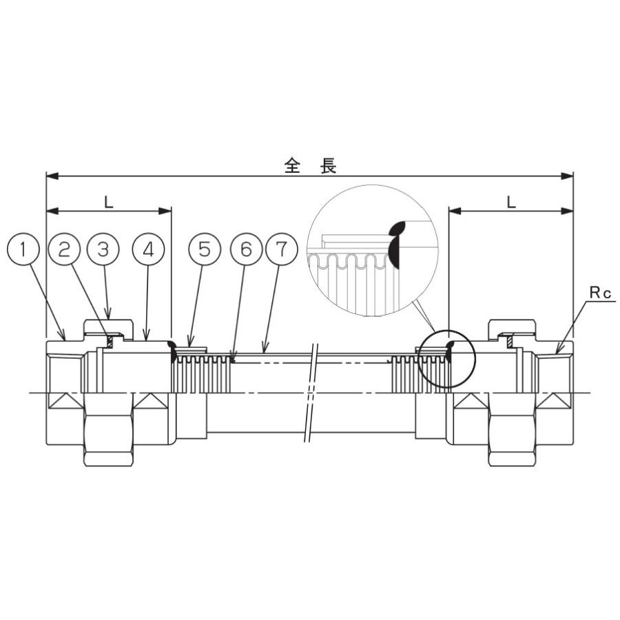 トーフレ フレキシブルチューブ F-TAP-1100 32A×1000L(金具:ステンレス鋼(SCS13) パッキン付ユニオン)