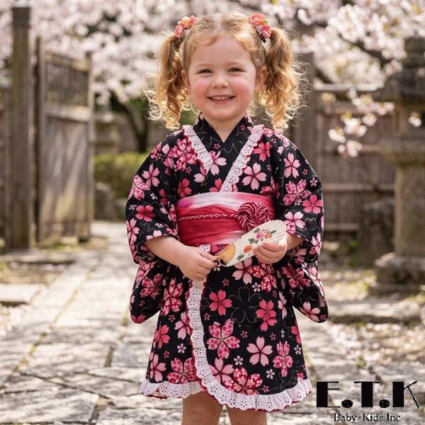 セパレート浴衣 子供 女の子 サンドレス キラキラ桜 さくら ブラック