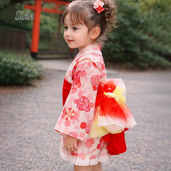 浴衣 女の子 E.T.K さくら柄ミニスカート浴衣 兵児帯付き オフシロ